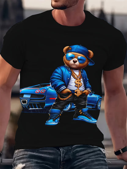 Men's Bear Printed Casual Round Neck Novelty T-shirt