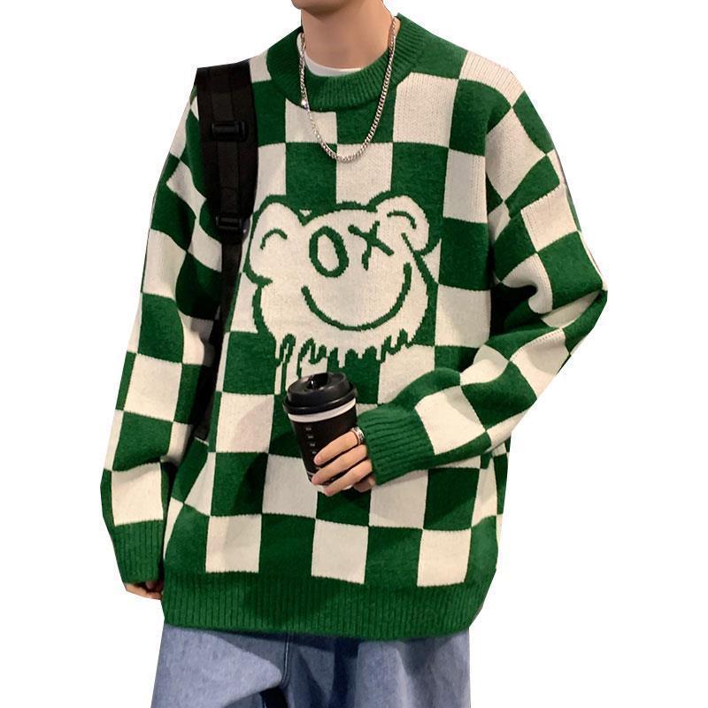 Winter Loose Chessboard Round Neck Sweater