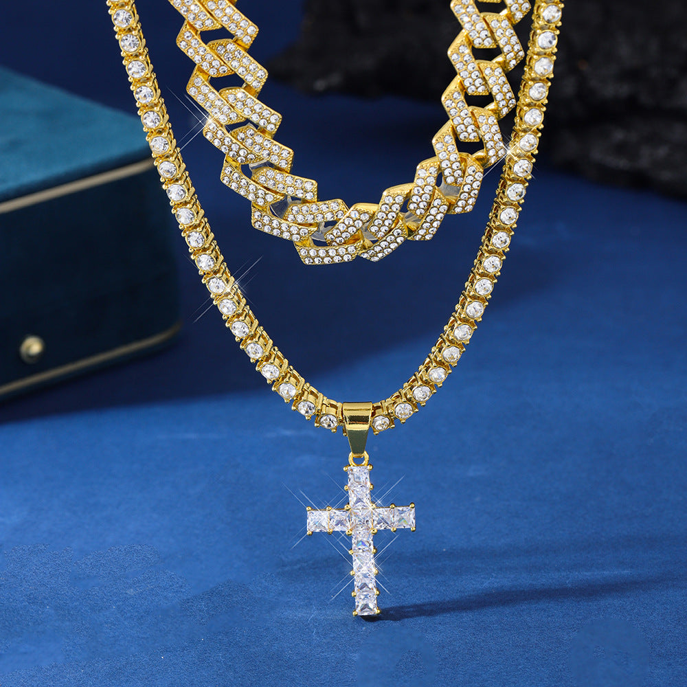 Collares con brillantes y diamantes de imitación pavimentados de estilo hip hop con cadena cubana Miami Curb