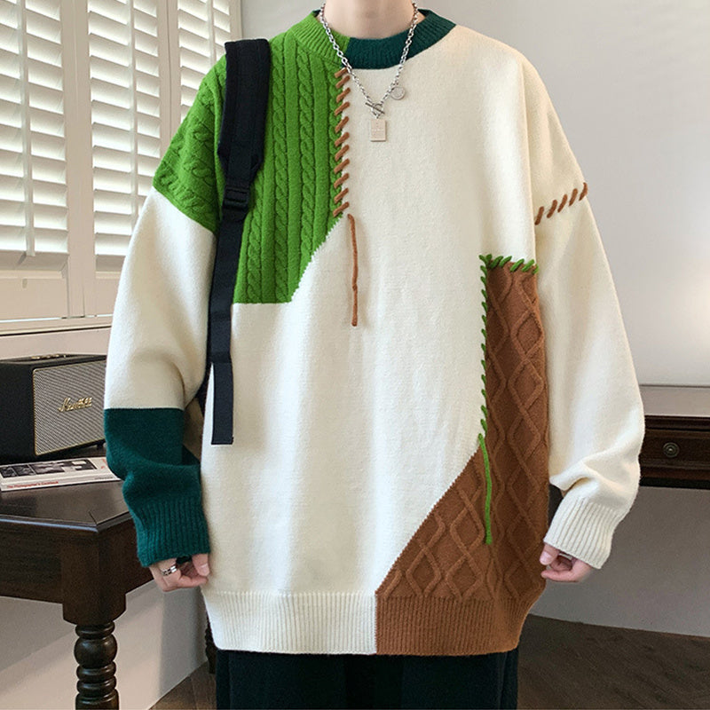 Colorblock Pullover Fashion Long Sleeve Men's Sweater