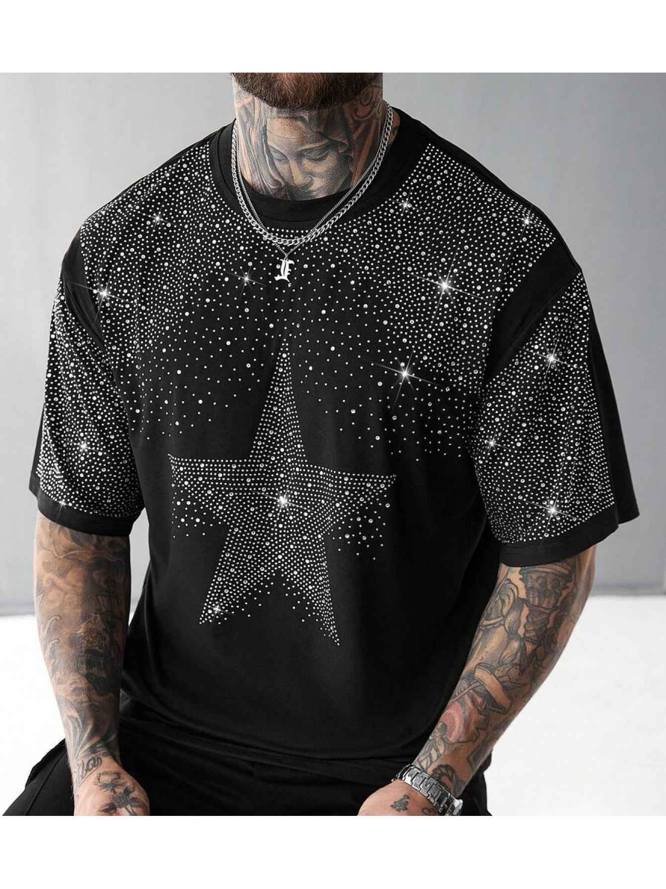 Men's Oversized Rhinestone Print Tee U