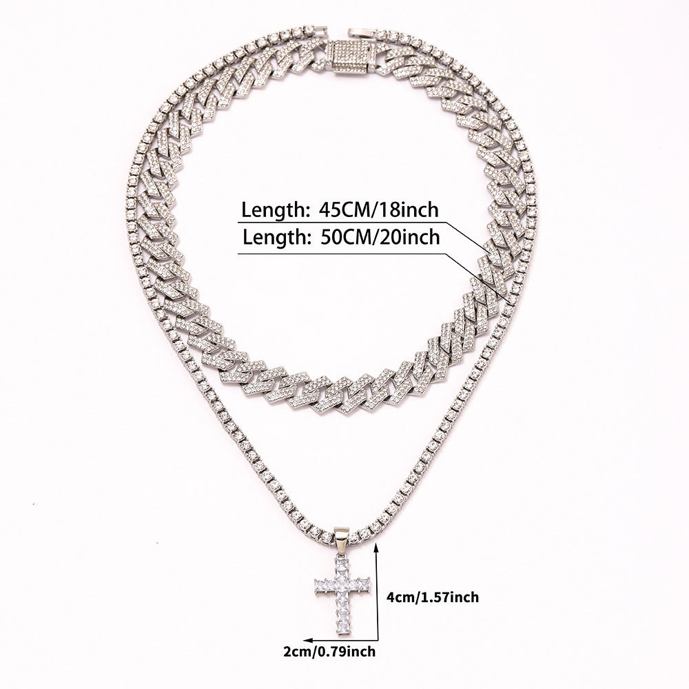 Collares con brillantes y diamantes de imitación pavimentados de estilo hip hop con cadena cubana Miami Curb