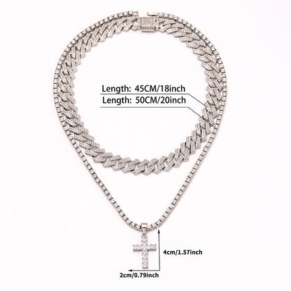 Hip Hop Full Miami Curb Cuban Chain Iced Out Paved Rhinestones Bling Necklaces