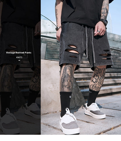 Five-point Men's Denim Ripped Shorts