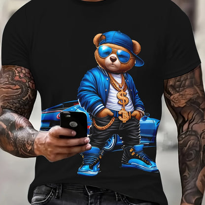 Men's Bear Printed Casual Round Neck Novelty T-shirt