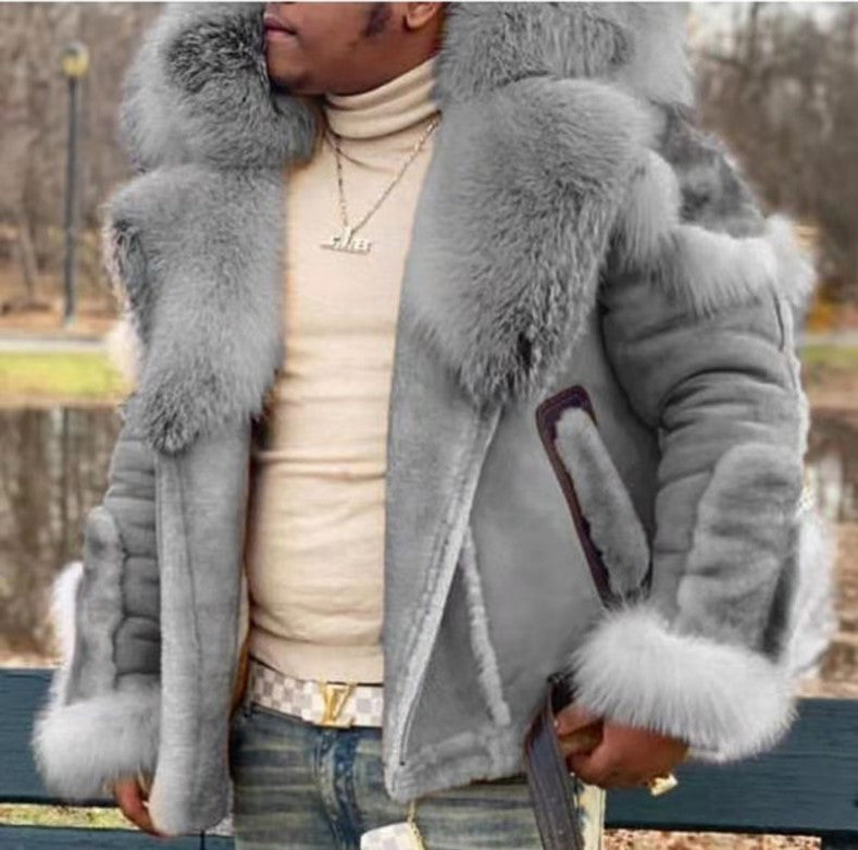 Men's Faux Fur Collar Long Sleeve Jacket