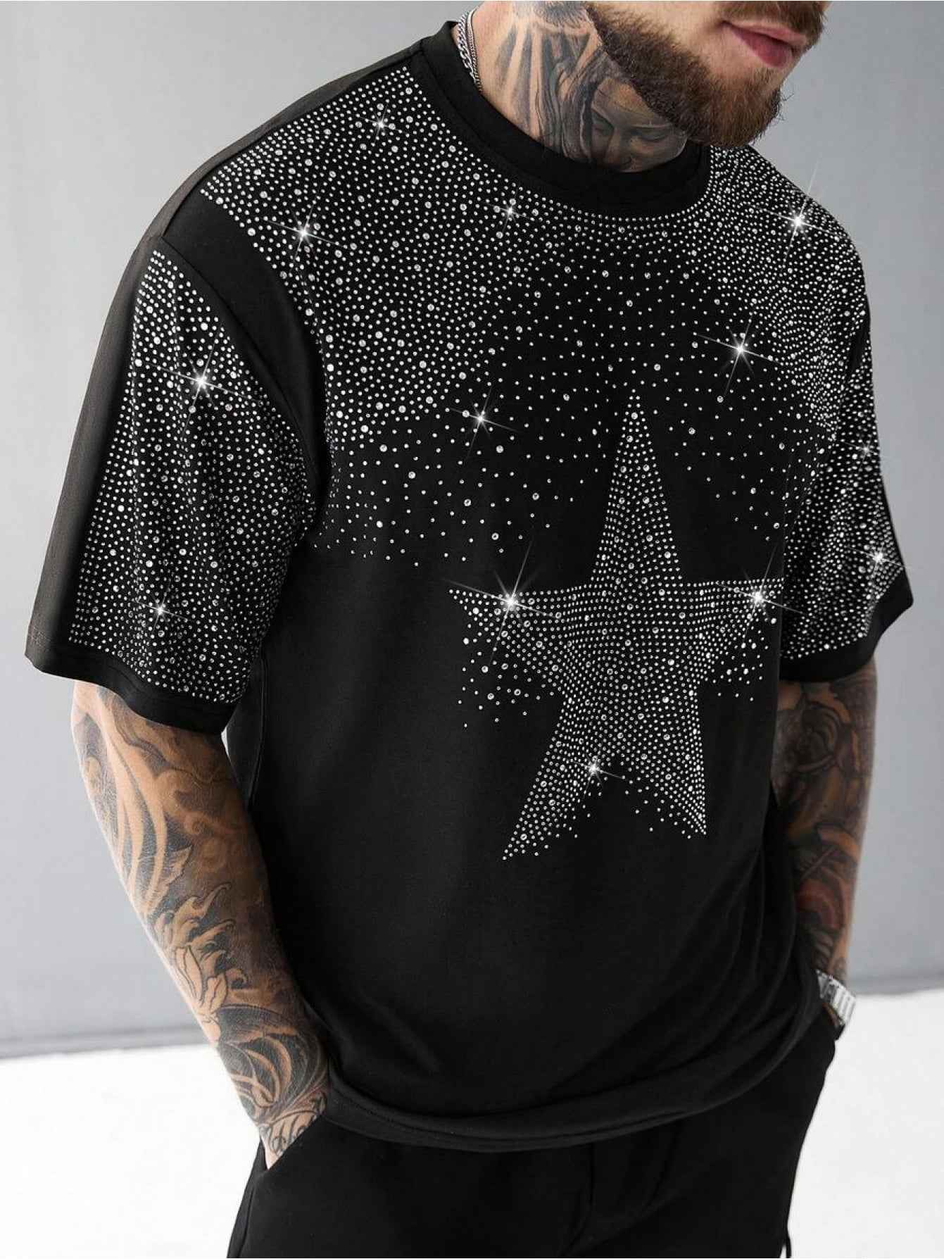 Men's Oversized Rhinestone Print Tee U