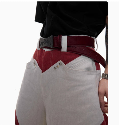 Industry Deconstruction Three-dimensional Contrast Color Rivet Pants