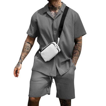 Men's Casual And Comfortable Polo Short-sleeved Short Set