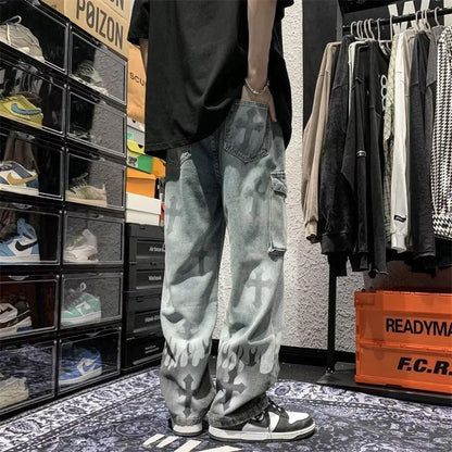 Splashing Cross Ink Denim Wash Jeans