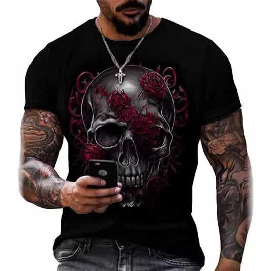 Printed Men's Short Sleeve Skull Head Round Neck T-shirt