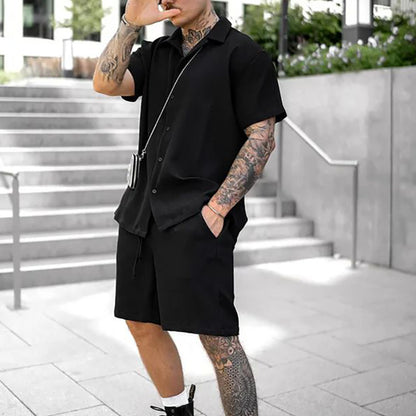 Men's Casual And Comfortable Polo Short-sleeved Short Set