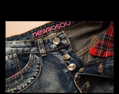 Splicing Men Denim  Biker Jeans