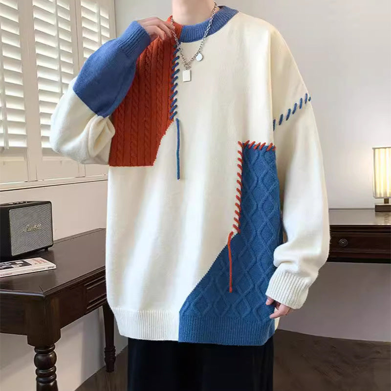 Colorblock Pullover Fashion Long Sleeve Men's Sweater