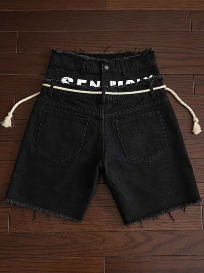 Street Style Diamond Frayed Denim Shorts