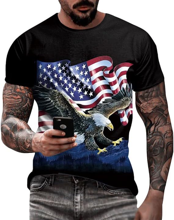 Printed Men's Short Sleeve Skull Head Round Neck T-shirt