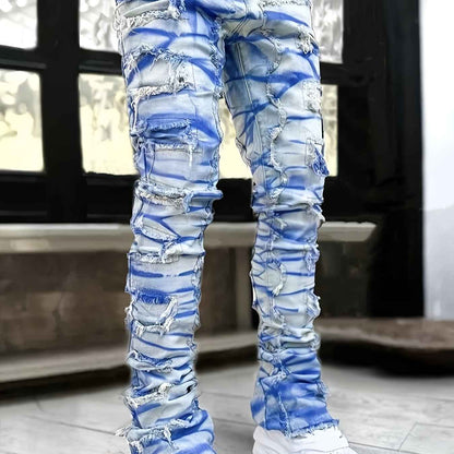Men's Jeans with a Star Pattern And Layered Tassels