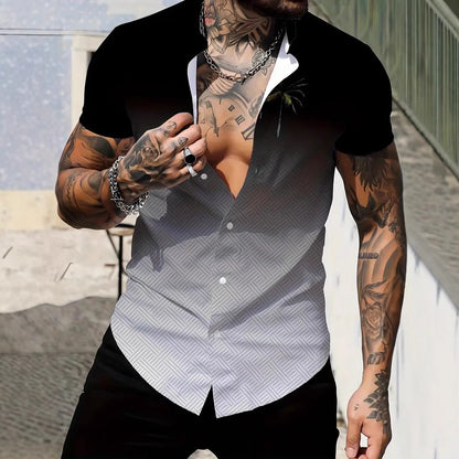 Geometric Design Lapel Short Sleeve Shirt