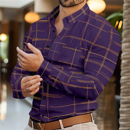 Solid Color Striped Casual Shirt For Men