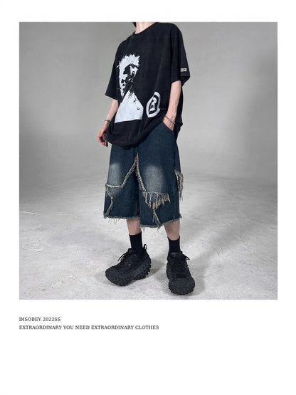 American Retro Frayed Five-pointed Star Denim Shorts