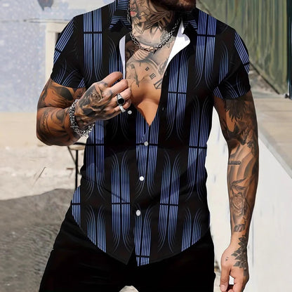 Geometric Design Lapel Short Sleeve Shirt