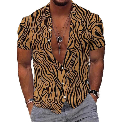 Geometric Design Lapel Short Sleeve Shirt