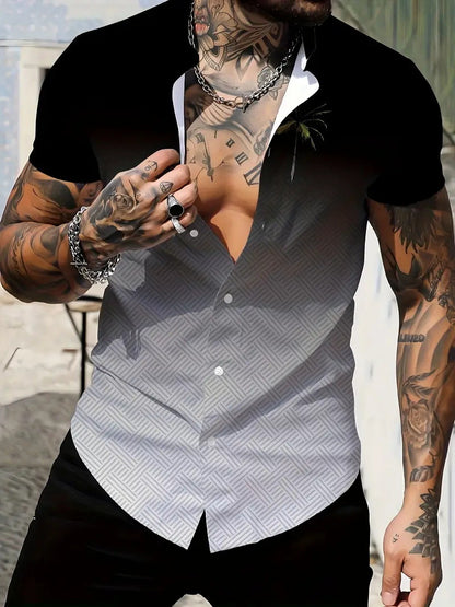Geometric Design Lapel Short Sleeve Shirt