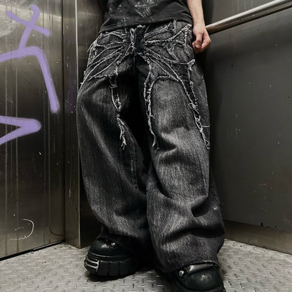 High Street Spider Embroidery Patch Jeans