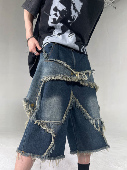 American Retro Frayed Five-pointed Star Denim Shorts