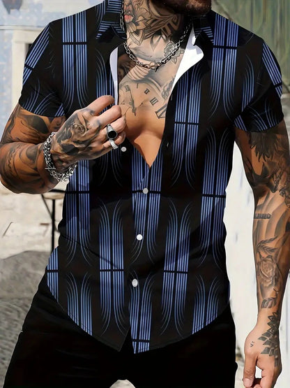 Geometric Design Lapel Short Sleeve Shirt