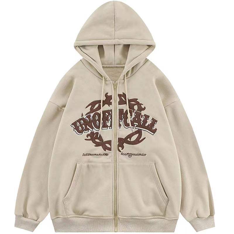 Sudadera con capucha de polar con cremallera y estampado de letras