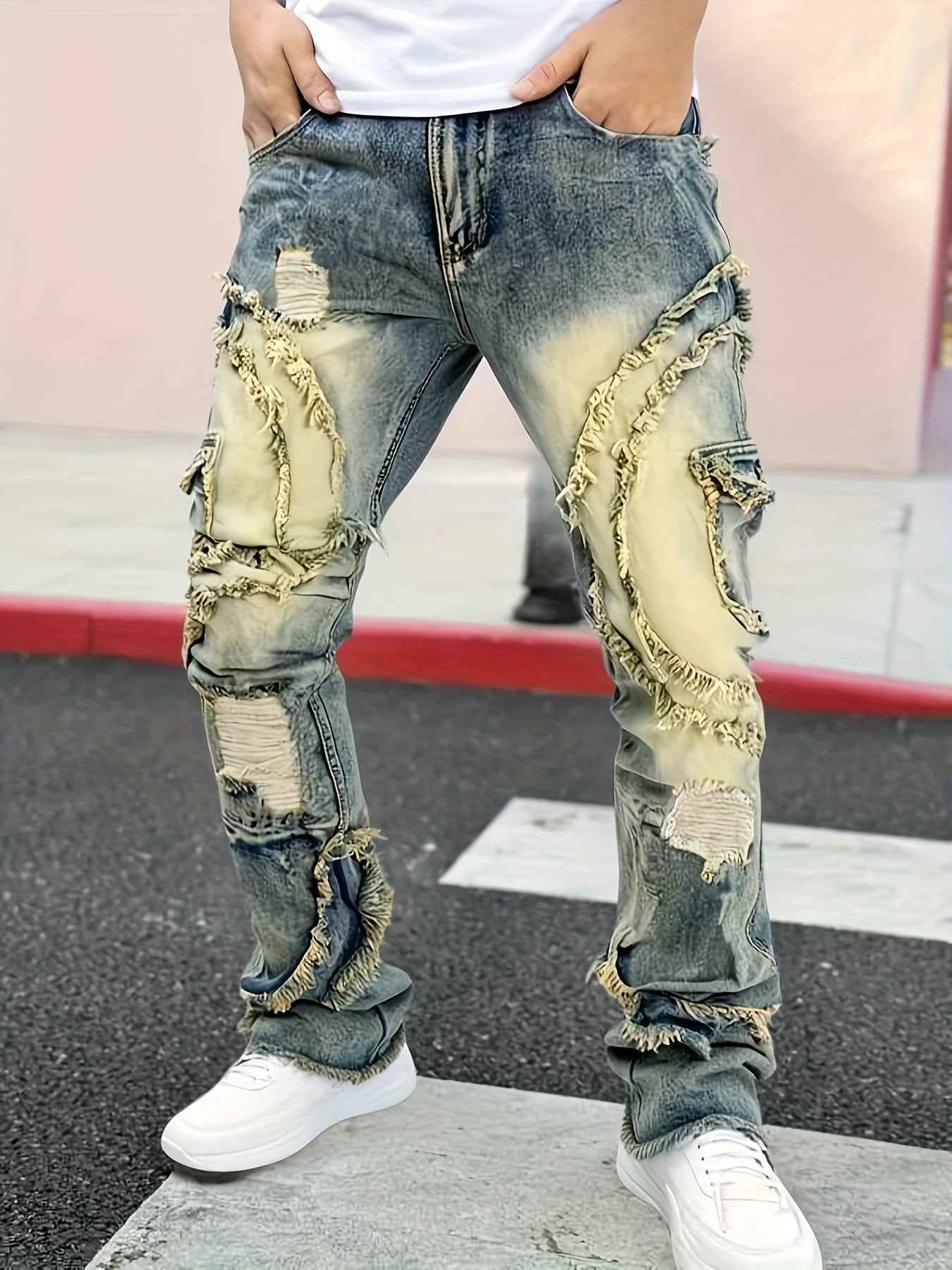 Patchwork Embroidered Slim Fit Street Style Jeans