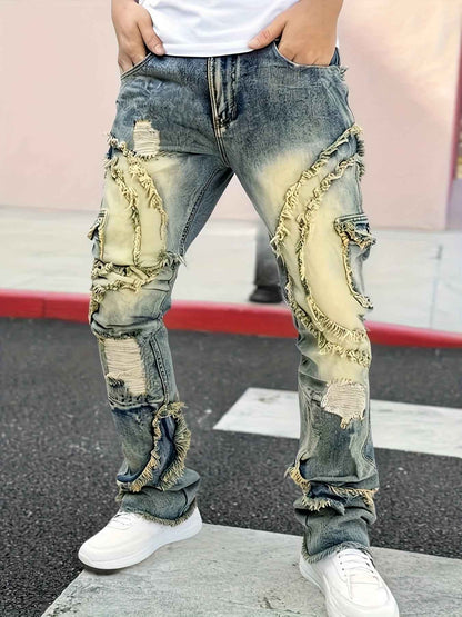 Patchwork Embroidered Slim Fit Street Style Jeans