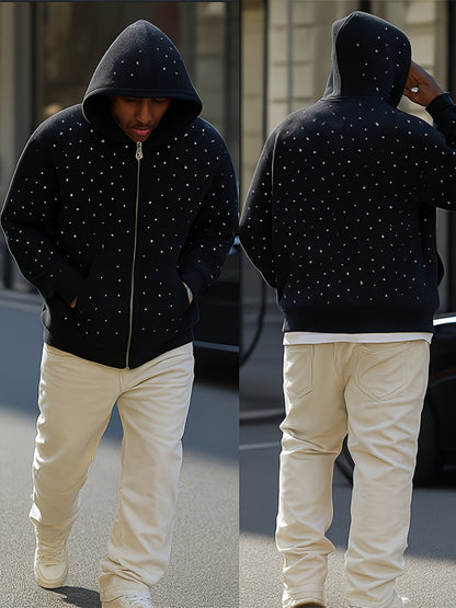 Gothic Y2K Rhinestone Oversized Zip Up Hoodie