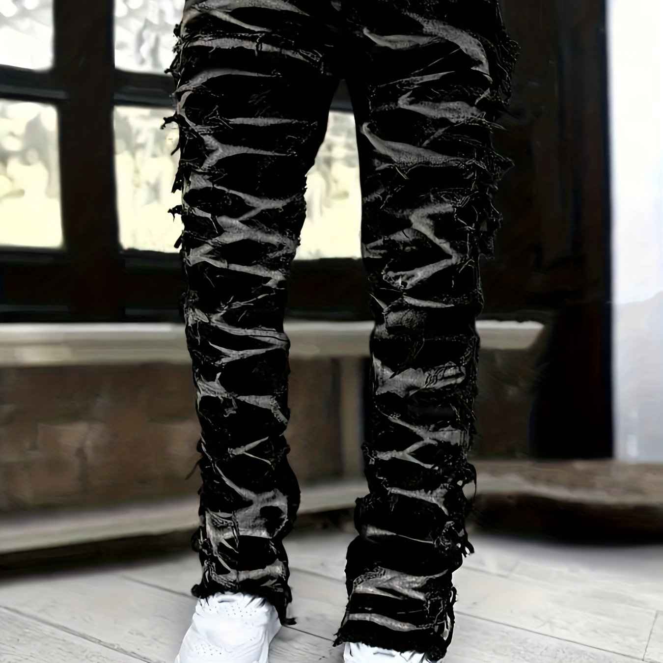 Men's Jeans with a Star Pattern And Layered Tassels