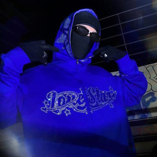Sudadera con capucha y diamantes de imitación con estrella de cinco puntas
