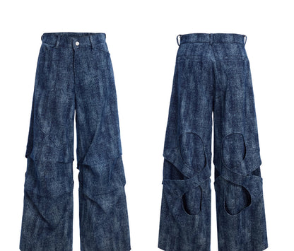 Niche Pleated Texture Loose Jeans