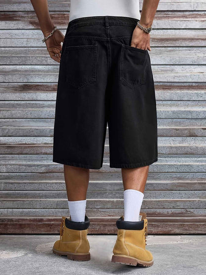 Printed Men's Black Denim Cool Shorts