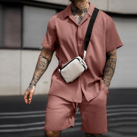 Men's Casual And Comfortable Polo Short-sleeved Short Set