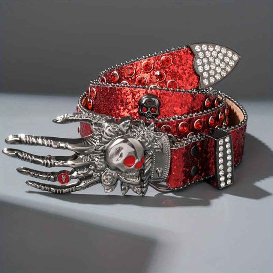 Hand Skull Designed Punk Style Belt with Rhineston
