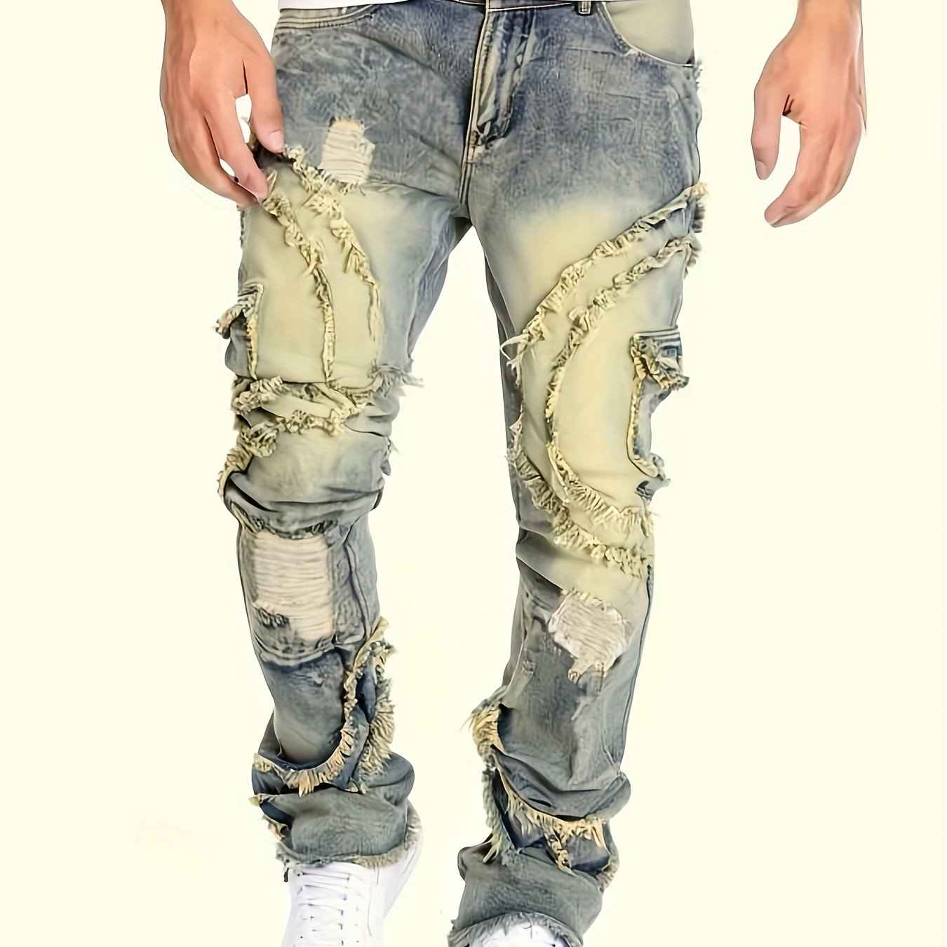 Patchwork Embroidered Slim Fit Street Style Jeans