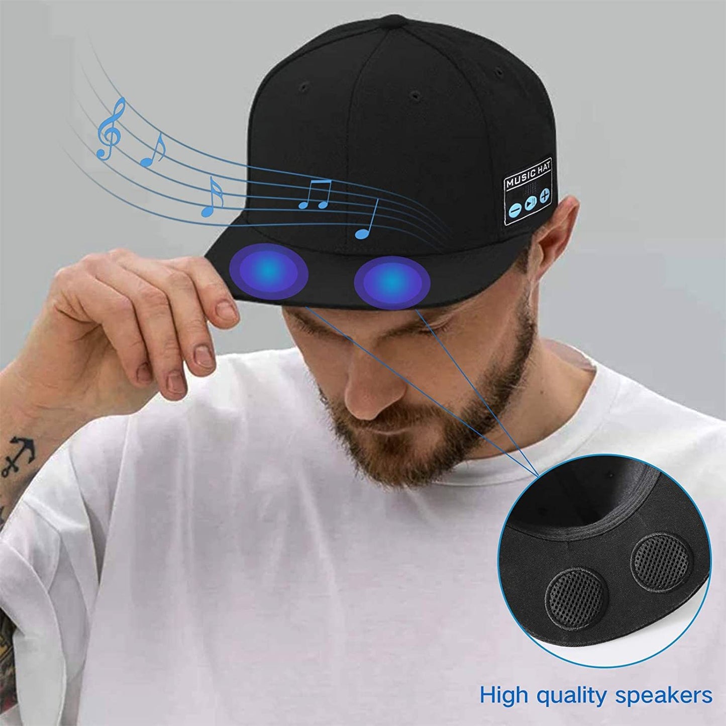 Gorra de béisbol con auriculares y música hip-hop callejera europea