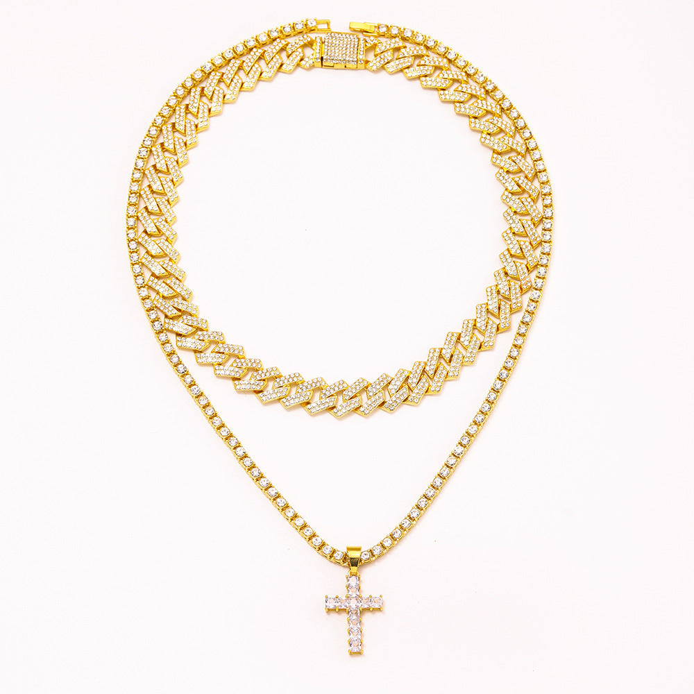 Collares con brillantes y diamantes de imitación pavimentados de estilo hip hop con cadena cubana Miami Curb