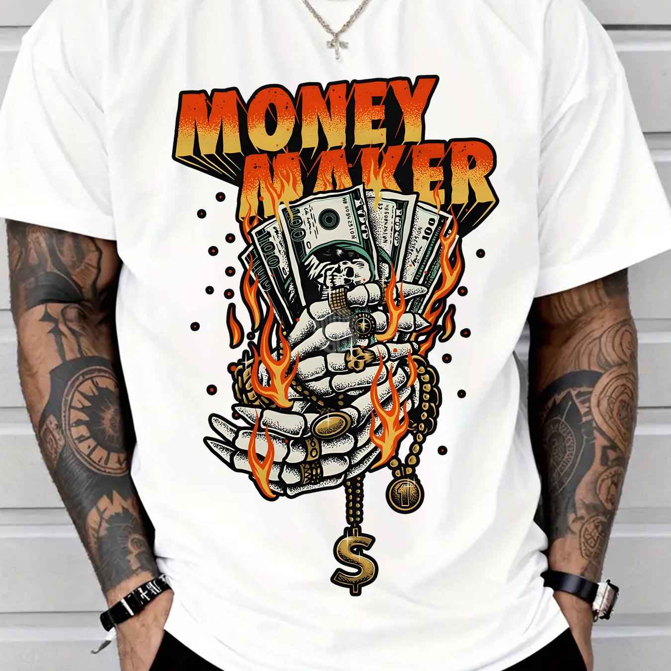 Money Maker Flames Skeleton Tee