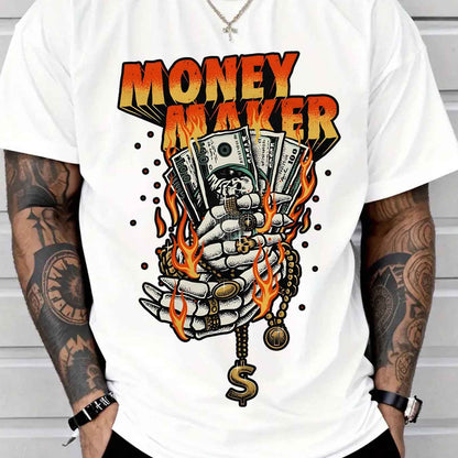 Money Maker Flames Skeleton Tee