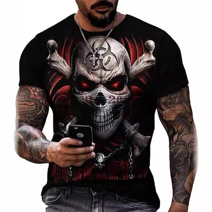 Printed Men's Short Sleeve Skull Head Round Neck T-shirt