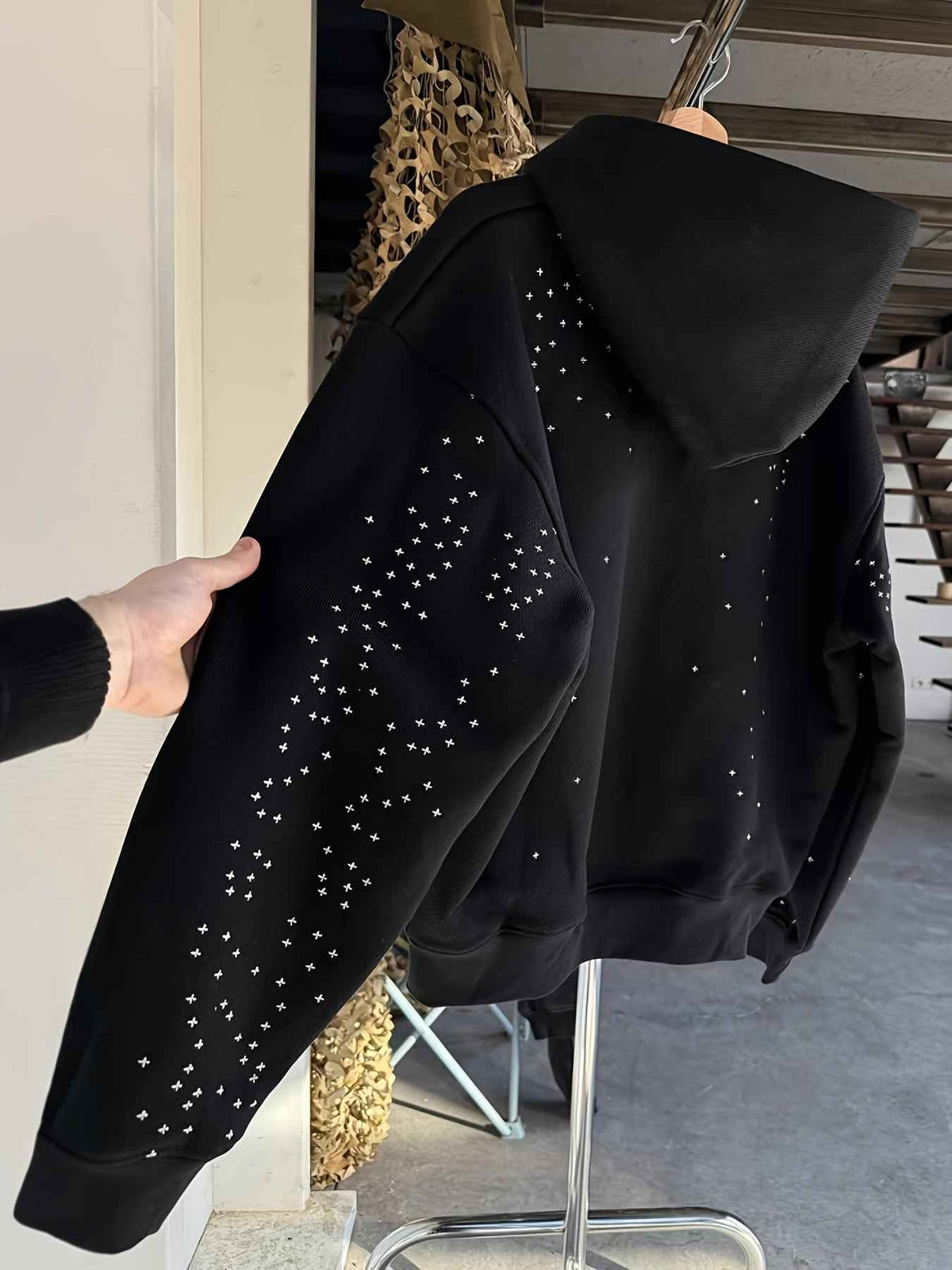 Gothic Y2K Rhinestone Oversized Zip Up Hoodie