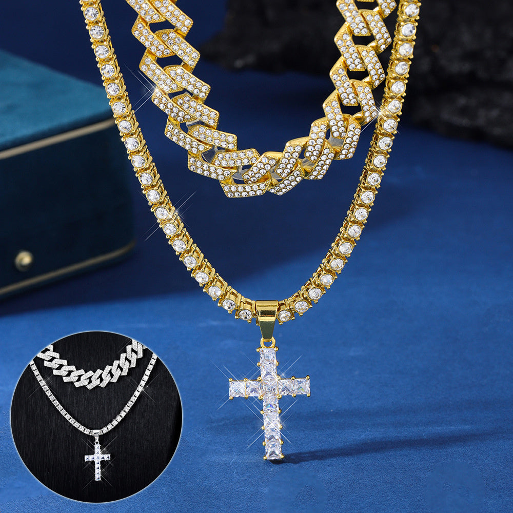 Collares con brillantes y diamantes de imitación pavimentados de estilo hip hop con cadena cubana Miami Curb