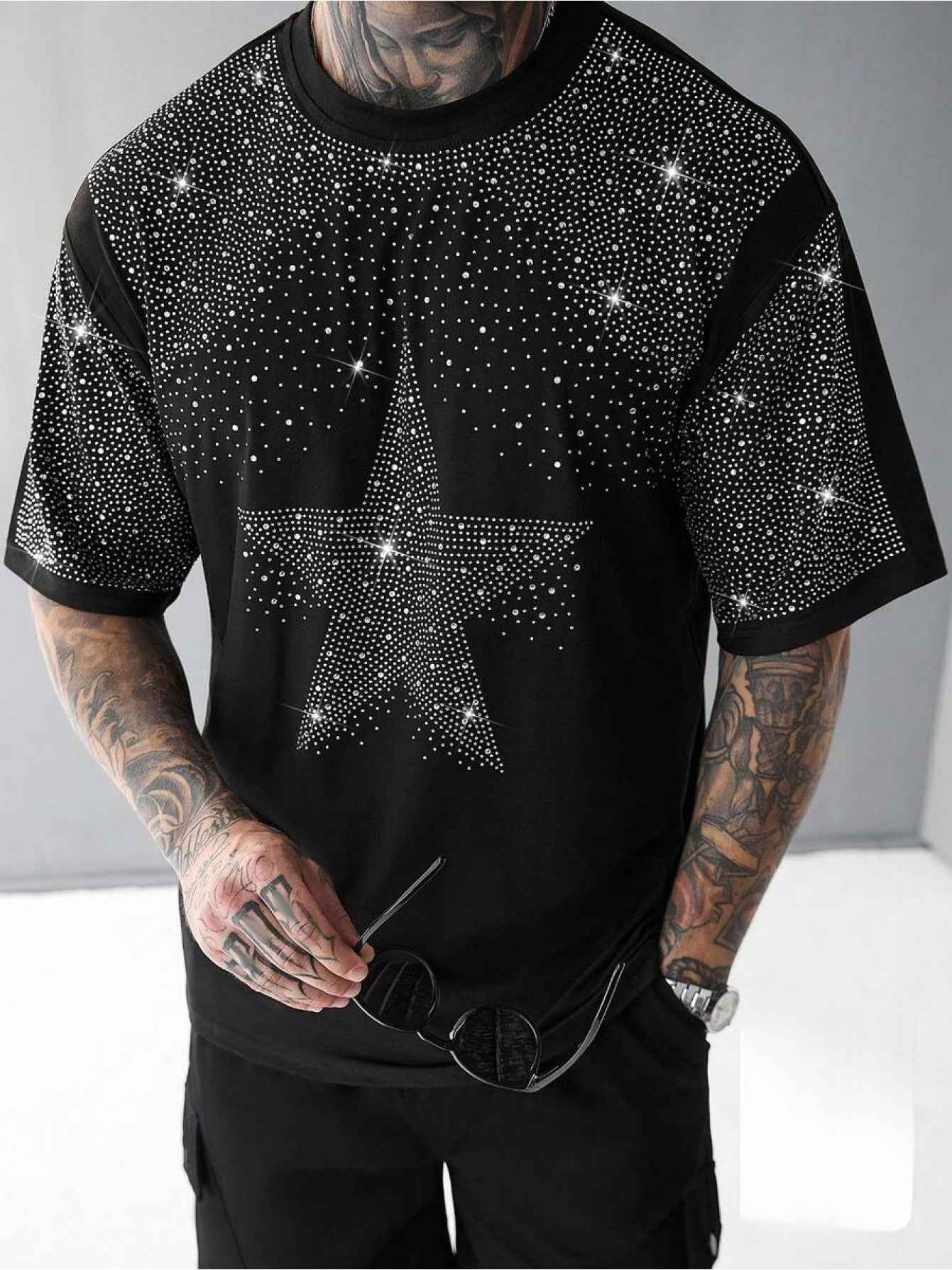 Men's Oversized Rhinestone Print Tee U