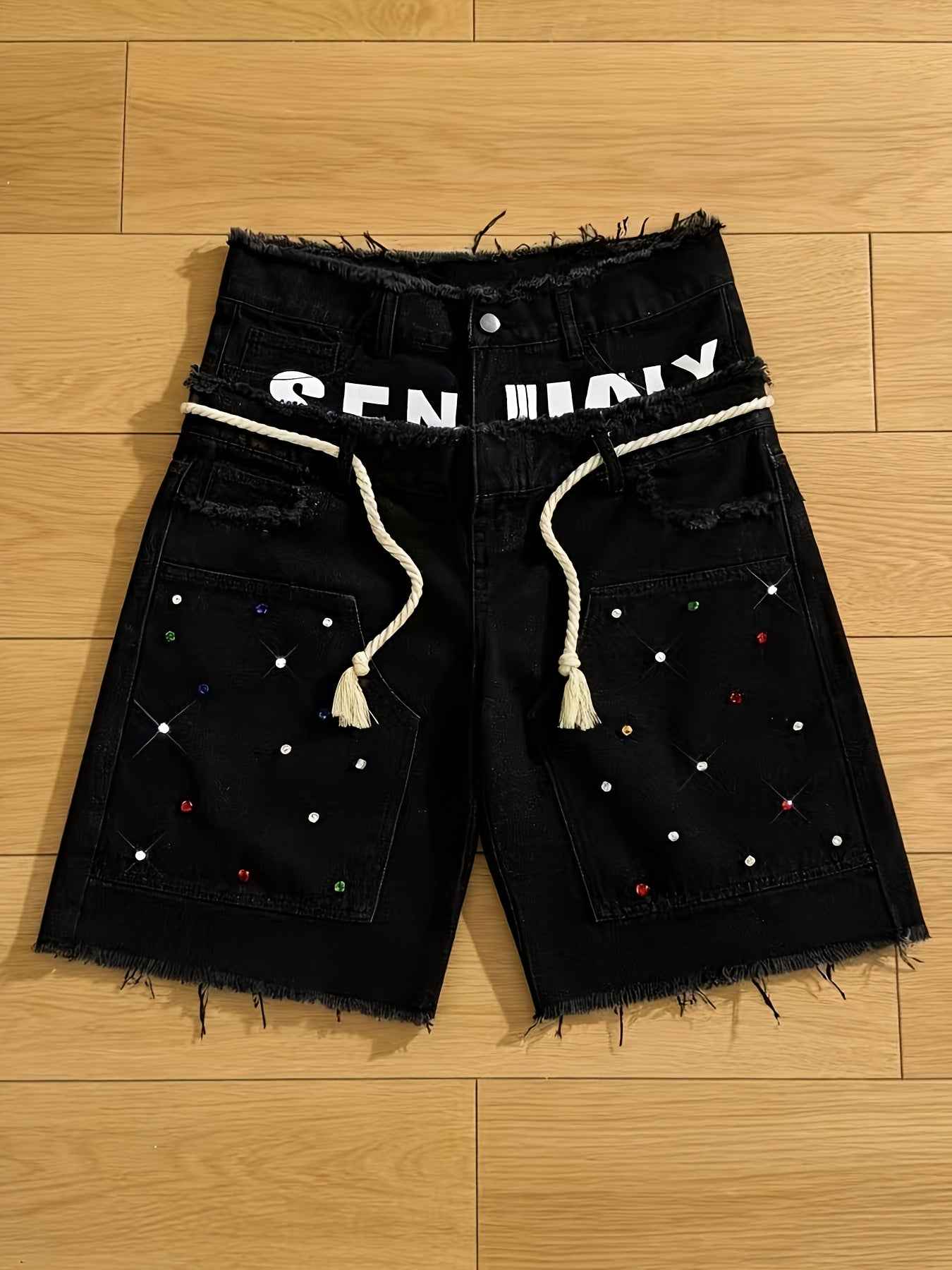 Street Style Diamond Frayed Denim Shorts